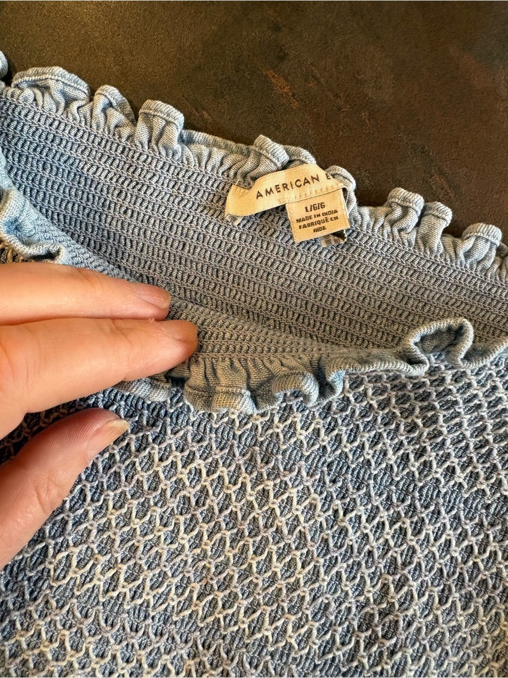 Cotton Light Blue Smocked Peasant Top Large - Picture 3 of 7